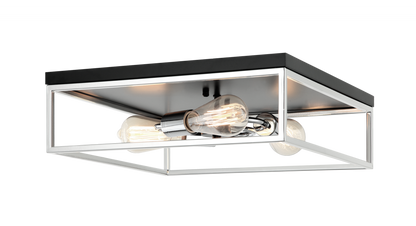Matteo Lighting Clarke 3-Light Square Flush Mount Black, Chrome