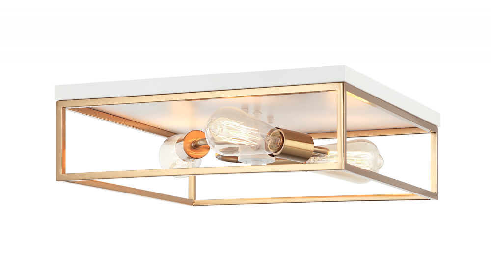 Matteo Lighting Clarke 3-Light Square Flush Mount White, Aged Brass