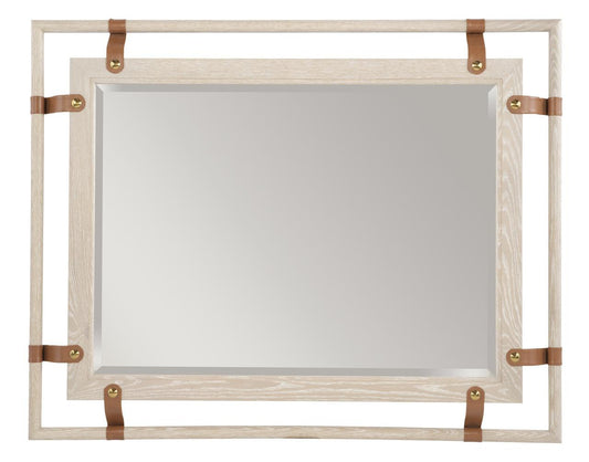 Maitland-Smith Admiral Mirror Cerused Oak and Leather