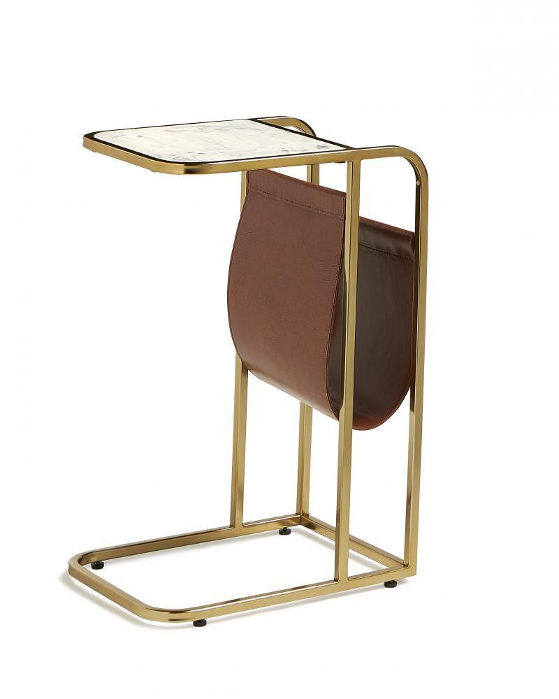 Maitland-Smith Alaska Side Table Satin Brass, White