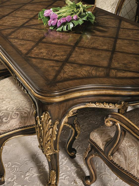 Maitland-Smith Aria Dining Table, Mahogany, Aged Gold Trim, 109"W (88-0321 YUU906TMAT)