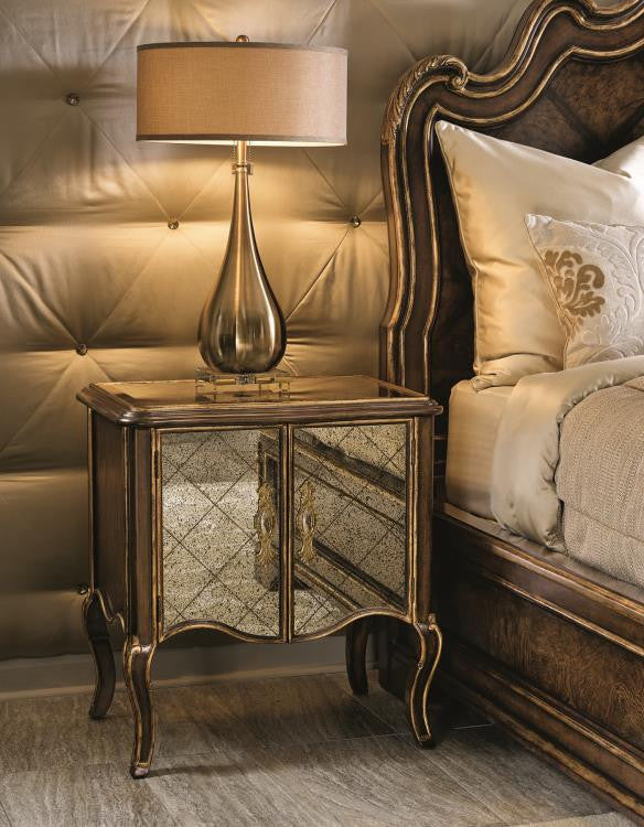 Maitland-Smith Aria Nightstand, Mahogany, Aged Gold Trim, 28"W (88-0213 YUU906TMAM)