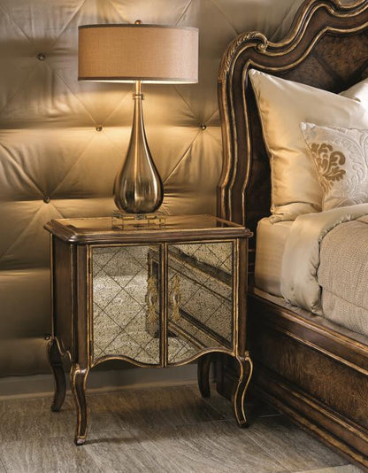 Maitland-Smith Aria Nightstand, Mahogany, Aged Gold Trim, 28"W (88-0213 YUU906TMAM)