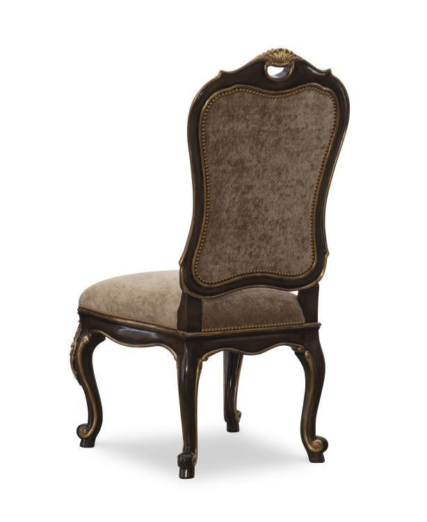 Maitland-Smith Aria Side Chair, Lush Fawn Upholstery, Mahogany, Aged Gold Trim, 45"H (88-0145 YUU906TMAH)
