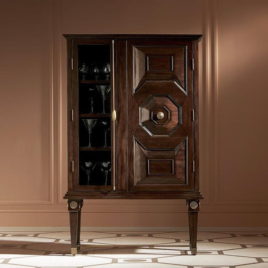 Maitland-Smith Art Bar Cabinet, Walnut, Antique Brass Accents, 36"W (CJ8369-51 YUU906TN8X)