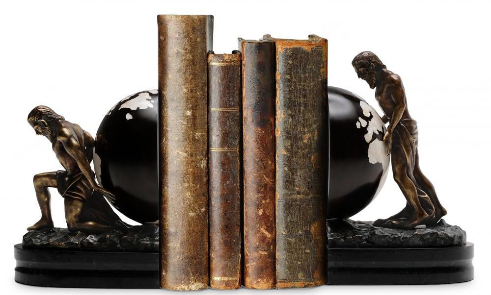 Maitland-Smith Atlas Globe Bookends Brass, Black