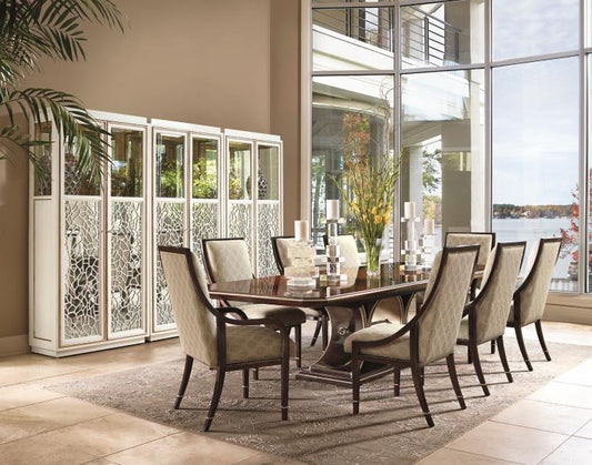 Maitland-Smith Bolero Dining Table, Contemporary Havana & Bombay Beech Wood, Deco Silver Trim, 126"W (88-0221 YUU906TMCM)