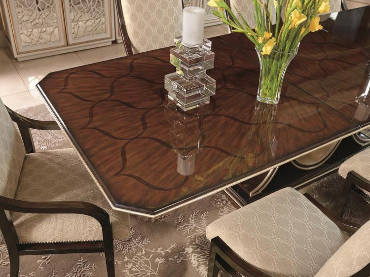 Maitland-Smith Bolero Dining Table, Contemporary Havana & Bombay Beech Wood, Deco Silver Trim, 126"W (88-0221 YUU906TMCM)