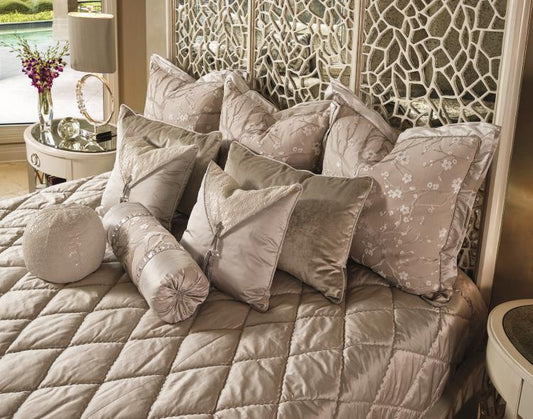 Maitland-Smith Bolero Panel Bed, King, Himalaya White Beechwood, Gilded Deco Silver Trim, Antique Mirror Headboard, 86"W (88-0411 YUU906TMCQ)