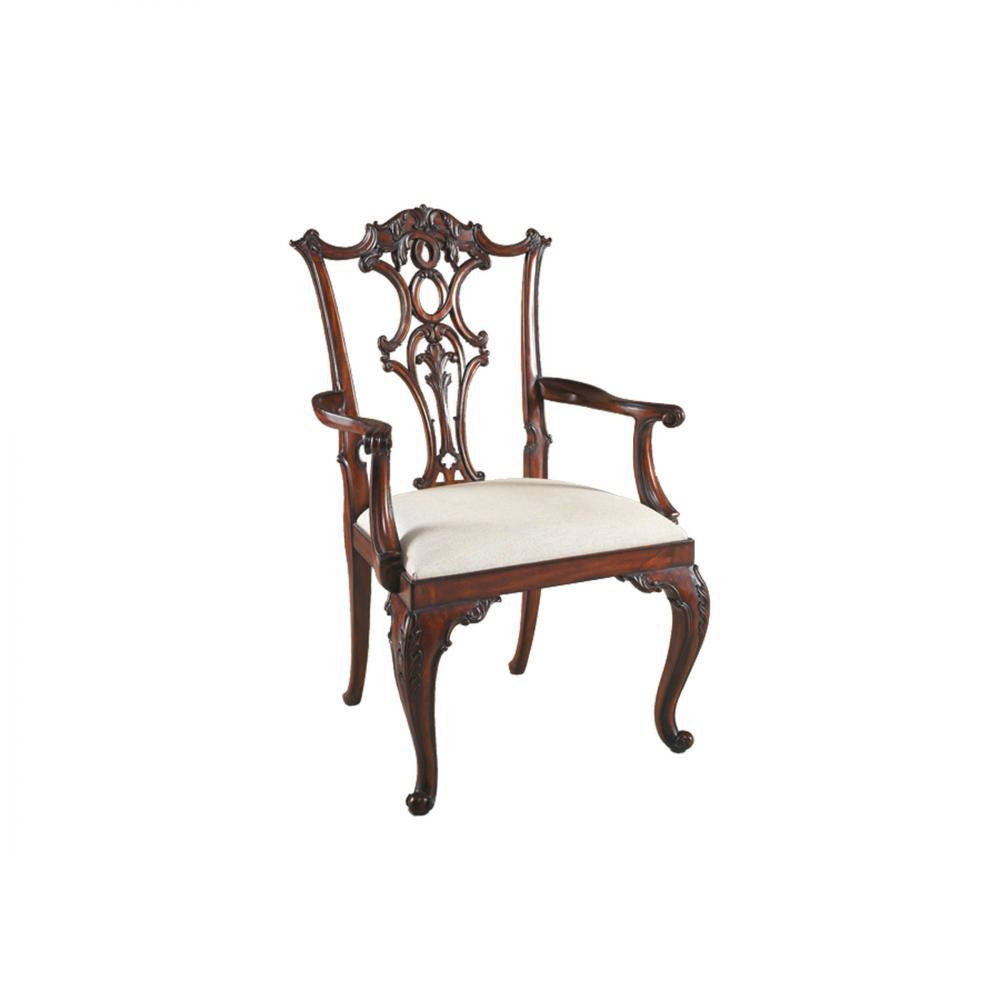 Maitland-Smith Cabriole Dining Chair Mahogany, Off-White