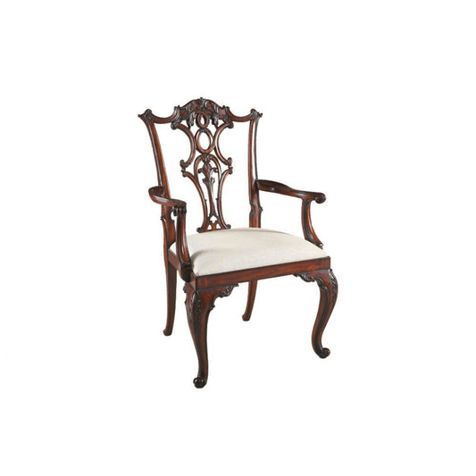 Maitland-Smith Cabriole Dining Chair Mahogany, Off-White
