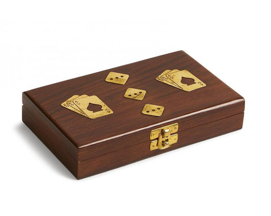 Maitland-Smith Card With Dice Box Rosewood, Satin Brass