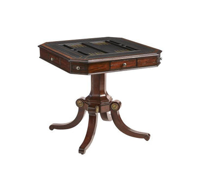 Maitland-Smith Choate Game Table, Frontier Mahogany, Distressed Black Leather Top, Old English Brass Accents, 34"W (8100-31 YUU906TN96)