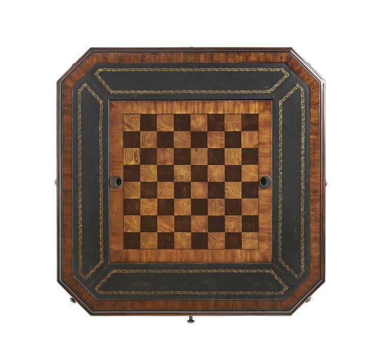 Maitland-Smith Choate Game Table, Frontier Mahogany, Distressed Black Leather Top, Old English Brass Accents, 34"W (8100-31 YUU906TN96)