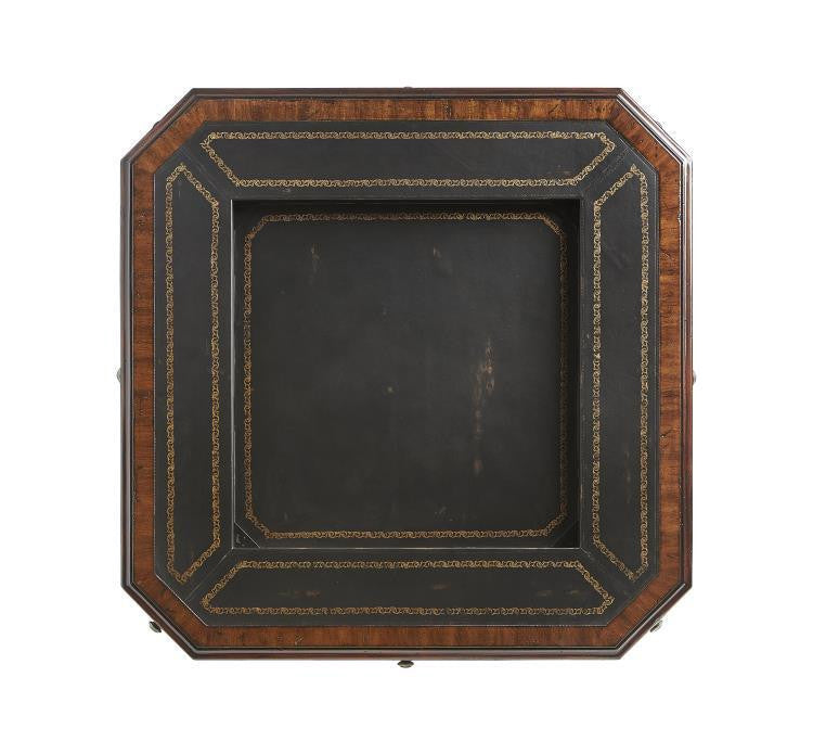 Maitland-Smith Choate Game Table, Frontier Mahogany, Distressed Black Leather Top, Old English Brass Accents, 34"W (8100-31 YUU906TN96)