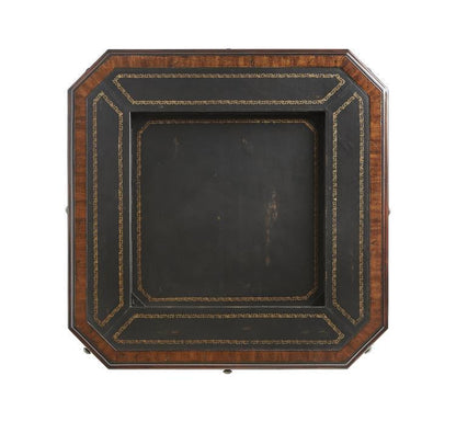 Maitland-Smith Choate Game Table, Frontier Mahogany, Distressed Black Leather Top, Old English Brass Accents, 34"W (8100-31 YUU906TN96)
