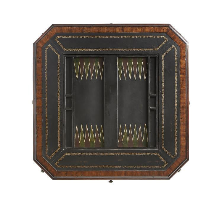 Maitland-Smith Choate Game Table, Frontier Mahogany, Distressed Black Leather Top, Old English Brass Accents, 34"W (8100-31 YUU906TN96)