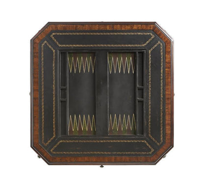 Maitland-Smith Choate Game Table, Frontier Mahogany, Distressed Black Leather Top, Old English Brass Accents, 34"W (8100-31 YUU906TN96)