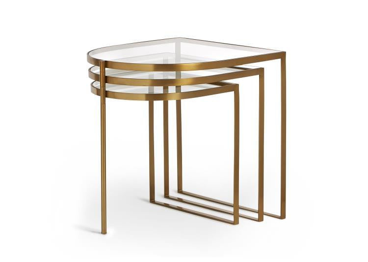 Maitland-Smith Clover Nesting Table, Satin Brass, Glass Top, 25"W (8383-32 YUU906TN9F)