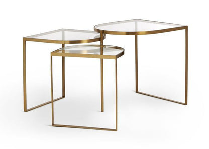 Maitland-Smith Clover Nesting Table Satin Brass, Clear
