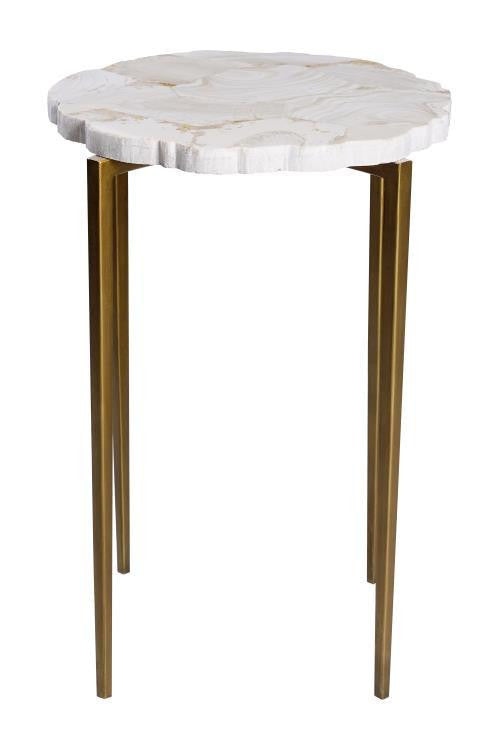 Maitland-Smith Fossil Top Accent Table, Antique Gold, White Stone Top, 17"W (89-0410 YUU906TP8E)