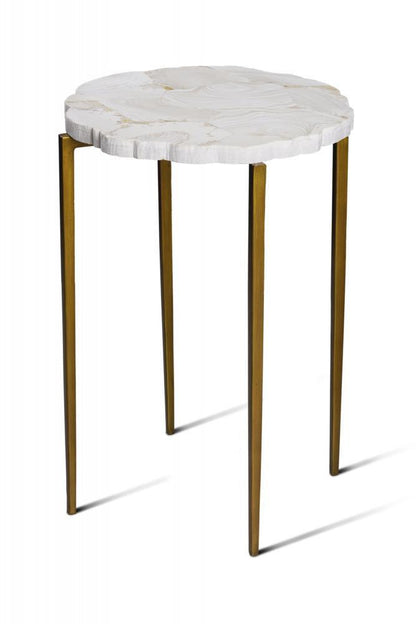 Maitland-Smith Fossil Top Accent Table Antique Gold, White