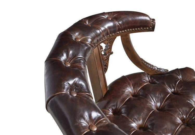 Maitland-Smith Gentry Game Chair, Carved Napoleon Brown, Briarwood Brown Leather, 27"W (8106-43 YUU906TP8T)