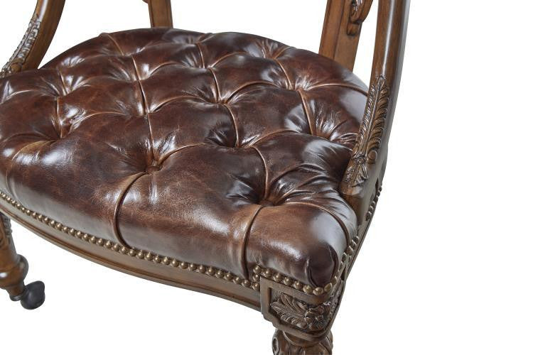 Maitland-Smith Gentry Game Chair, Carved Napoleon Brown, Briarwood Brown Leather, 27"W (8106-43 YUU906TP8T)