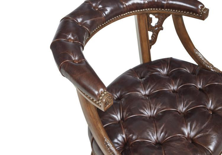 Maitland-Smith Gentry Game Chair, Carved Napoleon Brown, Briarwood Brown Leather, 27"W (8106-43 YUU906TP8T)