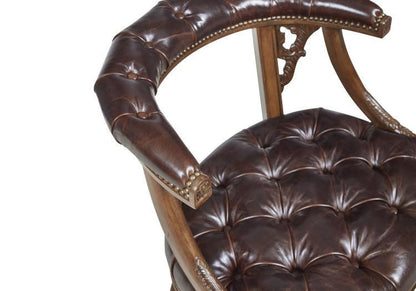 Maitland-Smith Gentry Game Chair, Carved Napoleon Brown, Briarwood Brown Leather, 27"W (8106-43 YUU906TP8T)