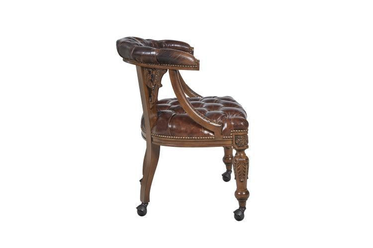 Maitland-Smith Gentry Game Chair, Carved Napoleon Brown, Briarwood Brown Leather, 27"W (8106-43 YUU906TP8T)