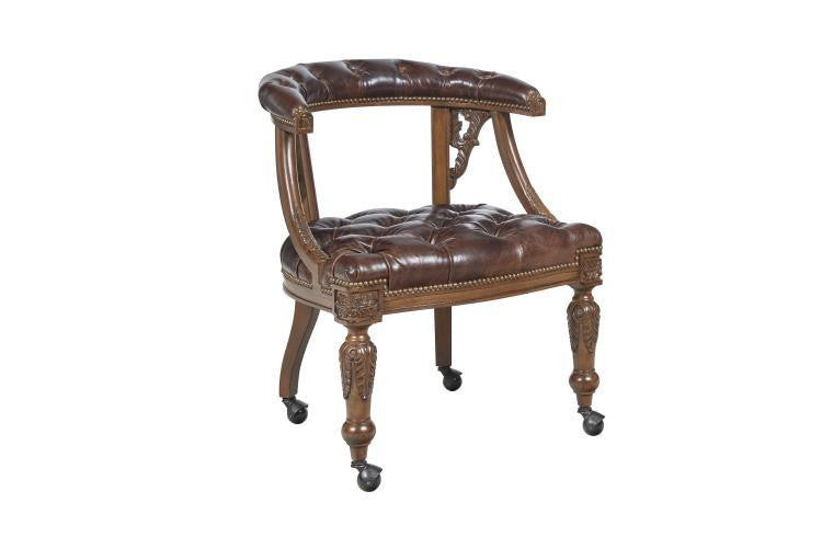 Maitland-Smith Gentry Game Chair, Carved Napoleon Brown, Briarwood Brown Leather, 27"W (8106-43 YUU906TP8T)
