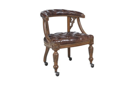 Maitland-Smith Gentry Game Chair, Carved Napoleon Brown, Briarwood Brown Leather, 27"W (8106-43 YUU906TP8T)