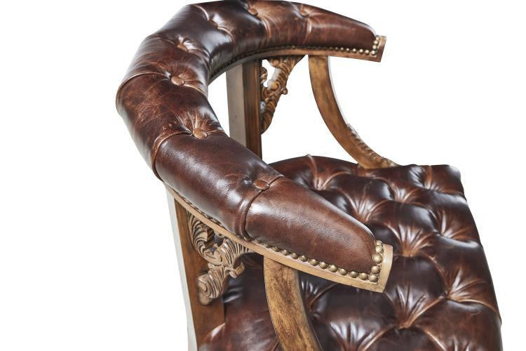 Maitland-Smith Gentry Game Chair, Carved Napoleon Brown, Briarwood Brown Leather, 27"W (8106-43 YUU906TP8T)