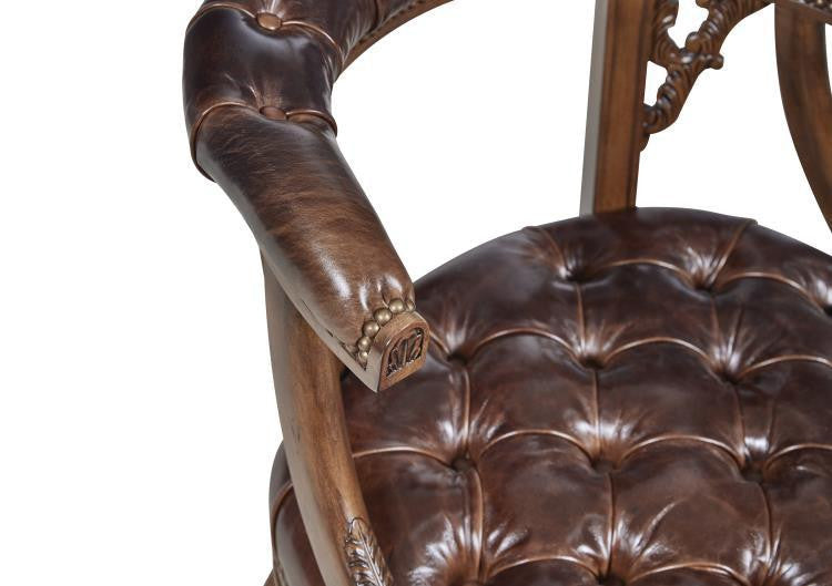 Maitland-Smith Gentry Game Chair, Carved Napoleon Brown, Briarwood Brown Leather, 27"W (8106-43 YUU906TP8T)