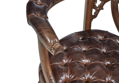 Maitland-Smith Gentry Game Chair, Carved Napoleon Brown, Briarwood Brown Leather, 27"W (8106-43 YUU906TP8T)