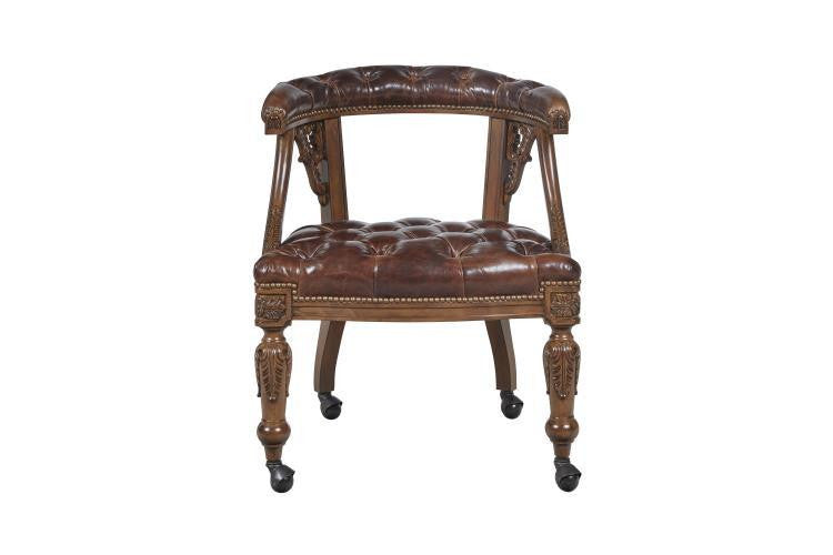 Maitland-Smith Gentry Game Chair, Carved Napoleon Brown, Briarwood Brown Leather, 27"W (8106-43 YUU906TP8T)