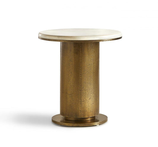 Maitland-Smith Halo Side Table White, Satin Brass