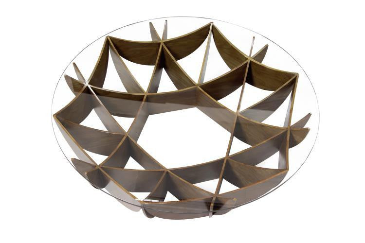 Maitland-Smith Honeycomb Cocktail Table, Walnut, Glass Top, 47.5"W (89-0609 YUU906TP9Y)