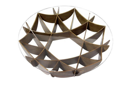 Maitland-Smith Honeycomb Cocktail Table, Walnut, Glass Top, 47.5"W (89-0609 YUU906TP9Y)