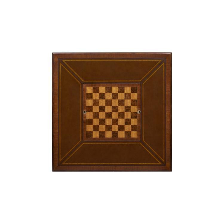 Maitland-Smith Hopkins Game Table, Mahogany, Antique Brown Leather, 38"W (89-0902 YUU906TPA0)