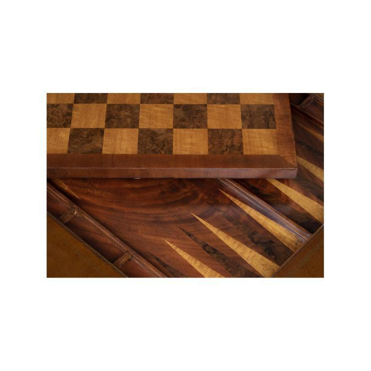Maitland-Smith Hopkins Game Table, Mahogany, Antique Brown Leather, 38"W (89-0902 YUU906TPA0)