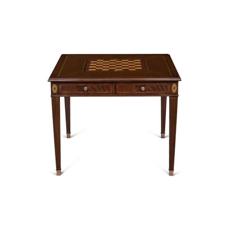 Maitland-Smith Hopkins Game Table, Mahogany, Antique Brown Leather, 38"W (89-0902 YUU906TPA0)
