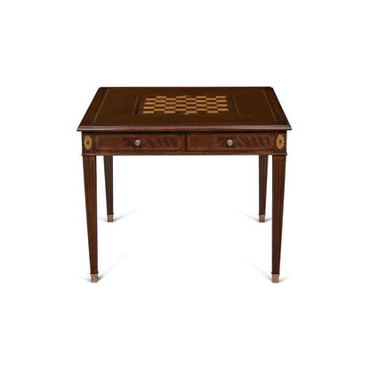 Maitland-Smith Hopkins Game Table, Mahogany, Antique Brown Leather, 38"W (89-0902 YUU906TPA0)