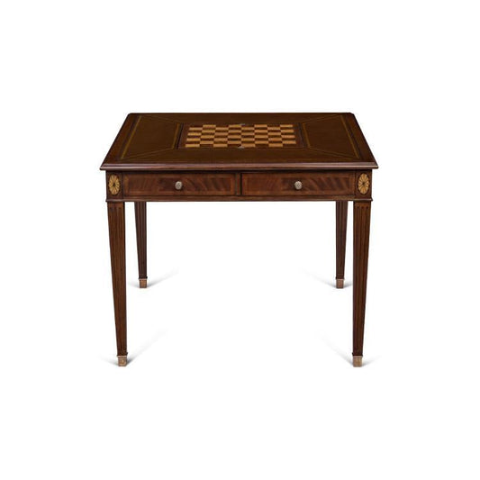 Maitland-Smith Hopkins Game Table, Mahogany, Antique Brown Leather, 38"W (89-0902 YUU906TPA0)