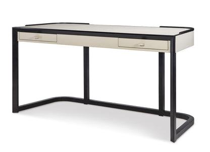Maitland-Smith Jude Desk Light Grey Leather and Black Walnut