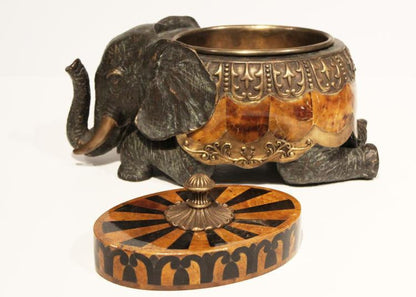 Maitland-Smith Kneeling Elephant Box, Dark Bronze,  Verdigris, 13W (8164-11 YUU906TQ70)