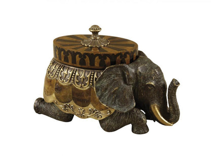 Maitland-Smith Kneeling Elephant Box Dark Bronze, Verdigris