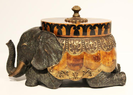 Maitland-Smith Kneeling Elephant Box, Dark Bronze,  Verdigris, 13W (8164-11 YUU906TQ70)