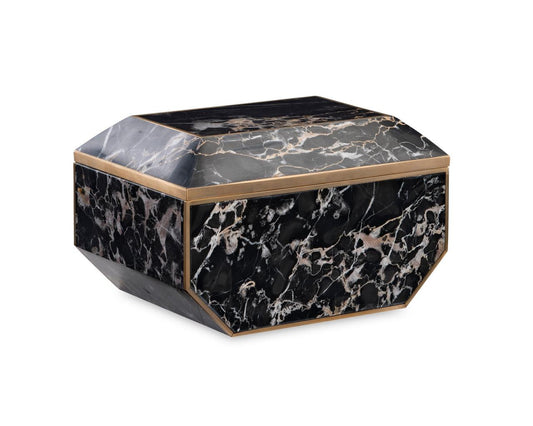 Maitland-Smith Large Brass And Golden Portoro Box Black, White